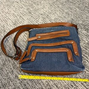 La Diva Denim and Brown Leather Crossbody Bag